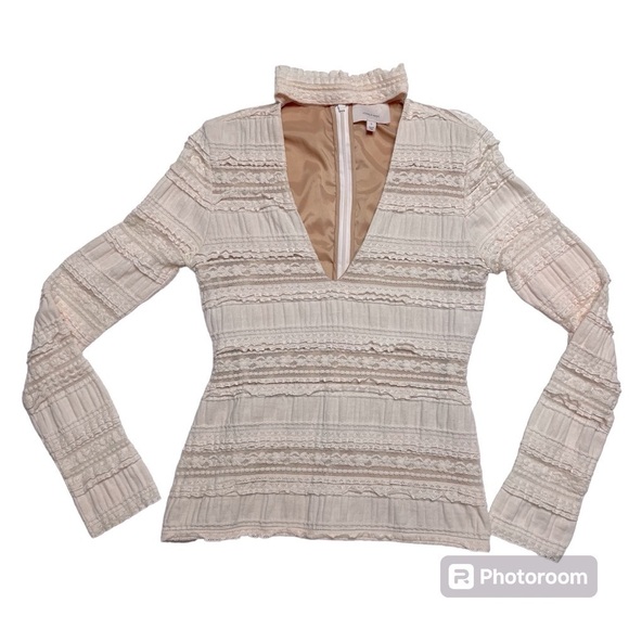 Cinq a sept Cecily Long Sleeve Ruffle Blouse Top Deep V Choker Pink Size Small - Picture 1 of 16